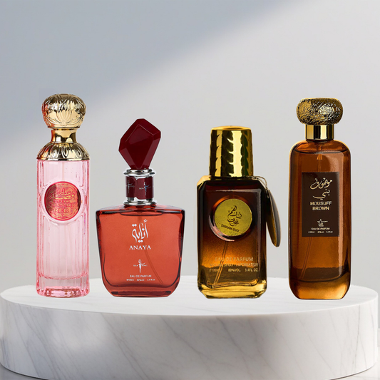 Set 4 Parfumuri Arabesti (2x Barbat + 2x Dama) - Attar Gissah Red + Anaya + Dirham Oud + Mousuff Brown