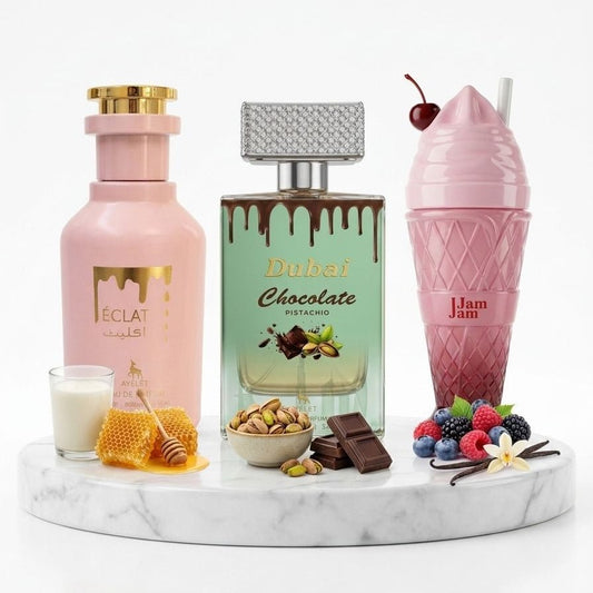 Set 3 Parfumuri Orientale de Dama - Eclat + Dubai Chocolate + Jam Jam