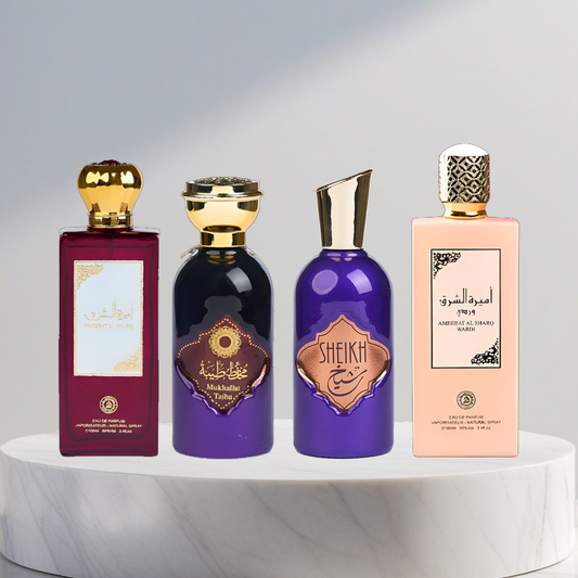 Set 4 Parfumuri Arabesti De Femei - Ameerat Al Sharq + Mulhallat Taiba + Sheikh + meerat Al Sharq Wardi